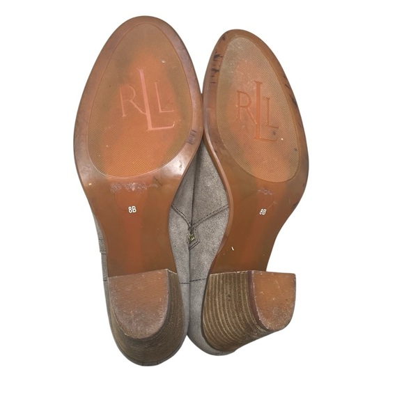 Ralph Lauren Women’s Macie Gray Suede Leather Bootie Boots 8B Buckle Strap Heel - Picture 9 of 10